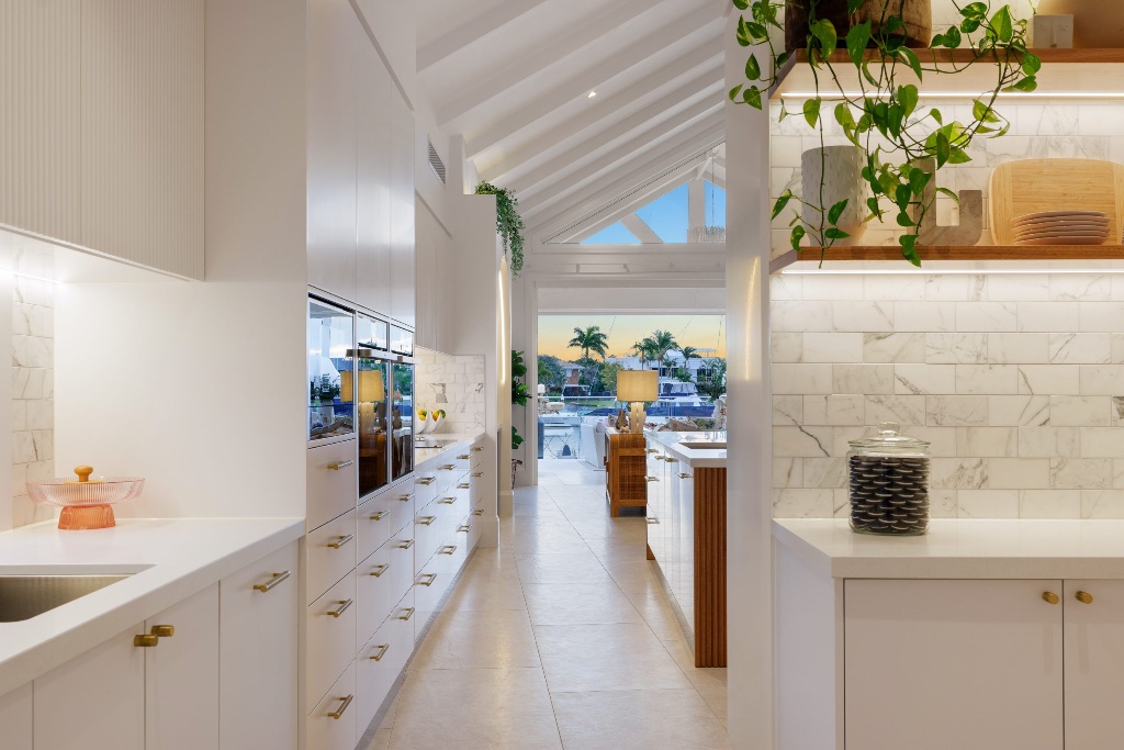 Seahaven Court — butler's pantry with marble splashback and marina outlook