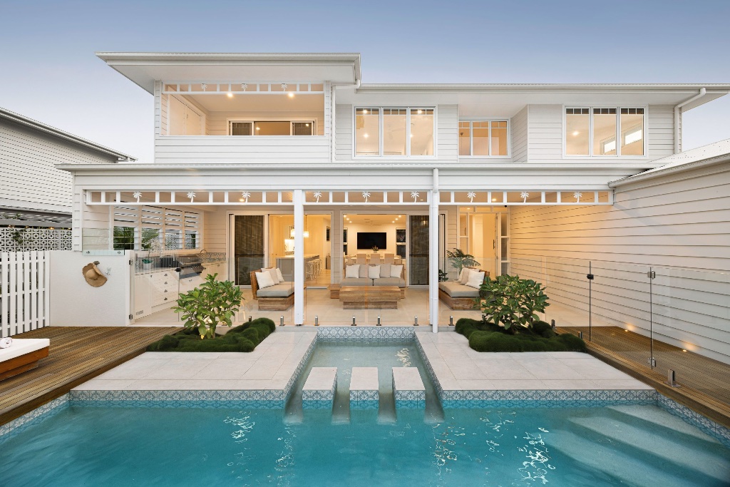 Coolibah Street — rear facade with pool at dusk