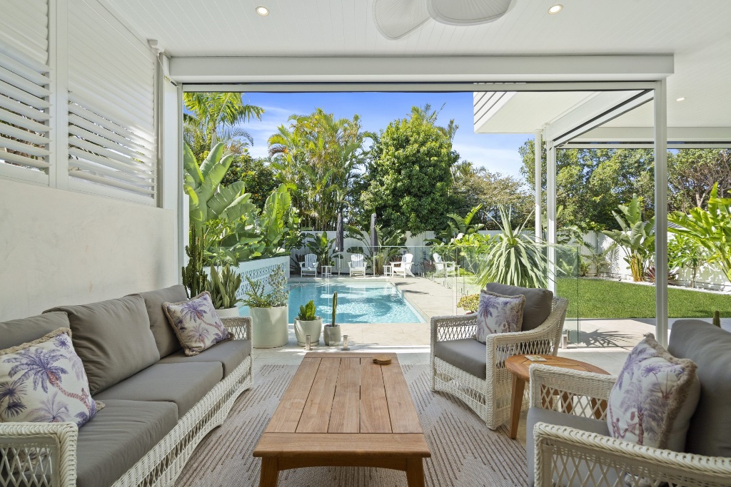 Bayview Street — living room with pool outlook