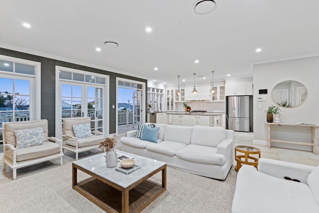 Stratton Terrace — living room with ocean glimpses