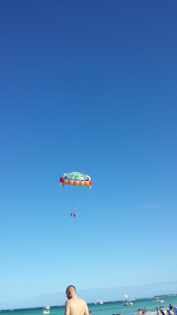 Parasailing over the ocean, Bahamas