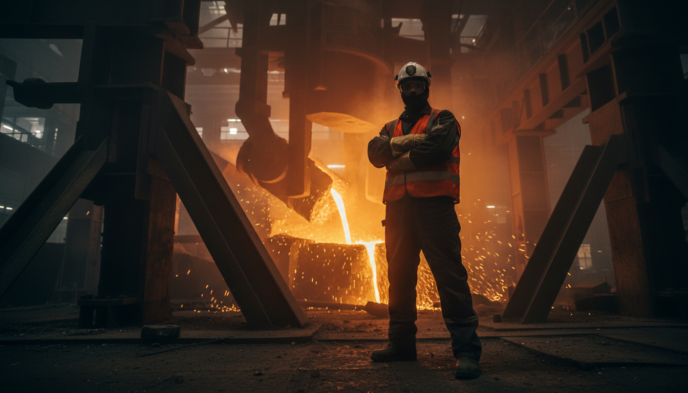 Industrial worker wearing full PPE in hazardous environment
