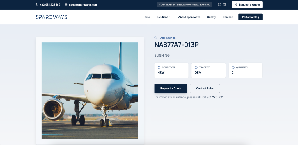 Spareways — fiche produit aéronautique dynamique