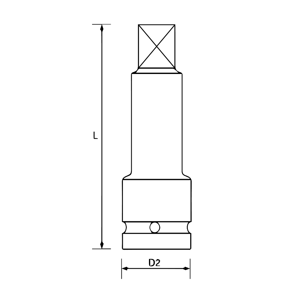 Schéma technique HYTORC — allonge de serrage cotée avec longueur L et diamètre D2