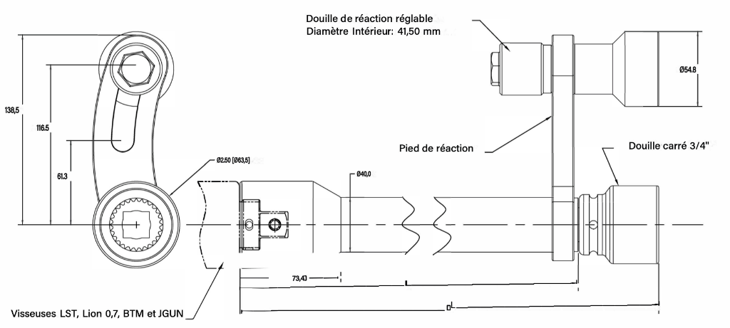 Schéma coté de l'allonge WheelGun