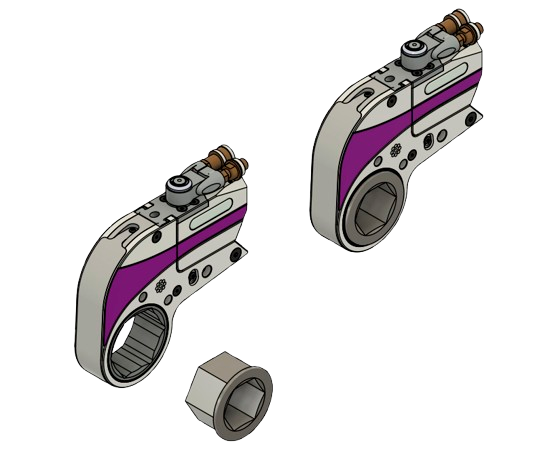 Clé hydraulique STEALTH HYTORC avec insert hexagonal mâle × femelle — vue 3D éclatée
