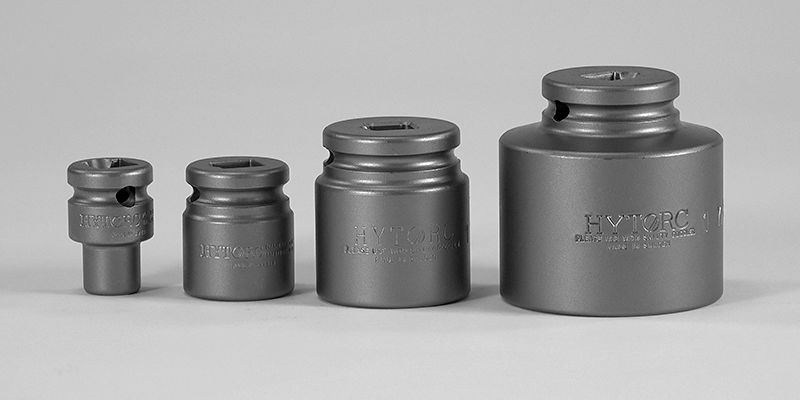 Gamme complète de douilles impact HYTORC — 4 tailles alignées avec entraînement carré