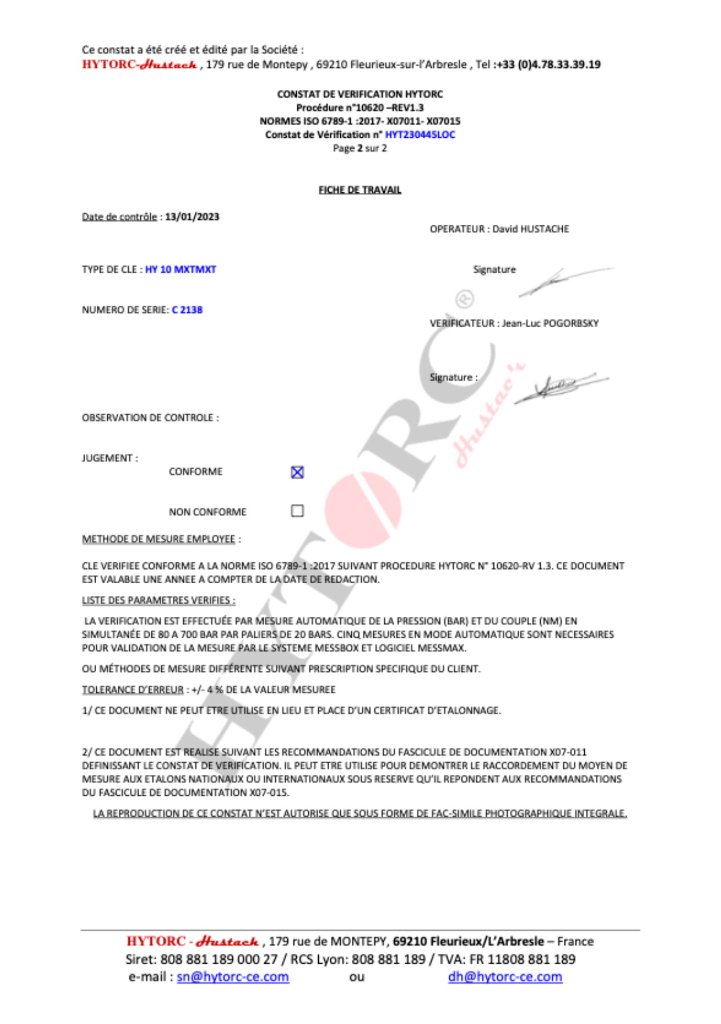 Constat de vérification HYTORC — page 2