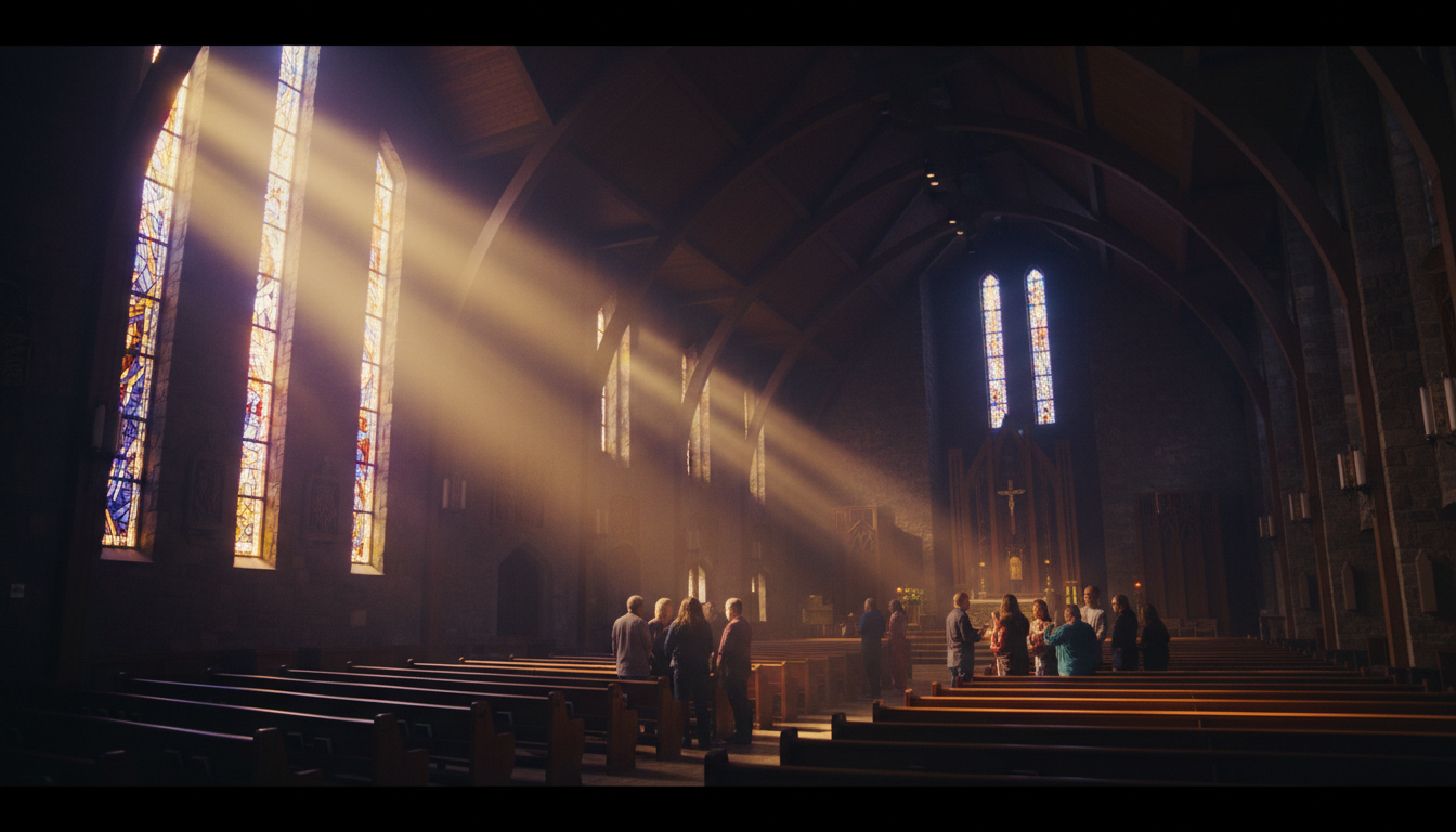 Greater Starlight Baptist Church sanctuary with golden light streaming through windows