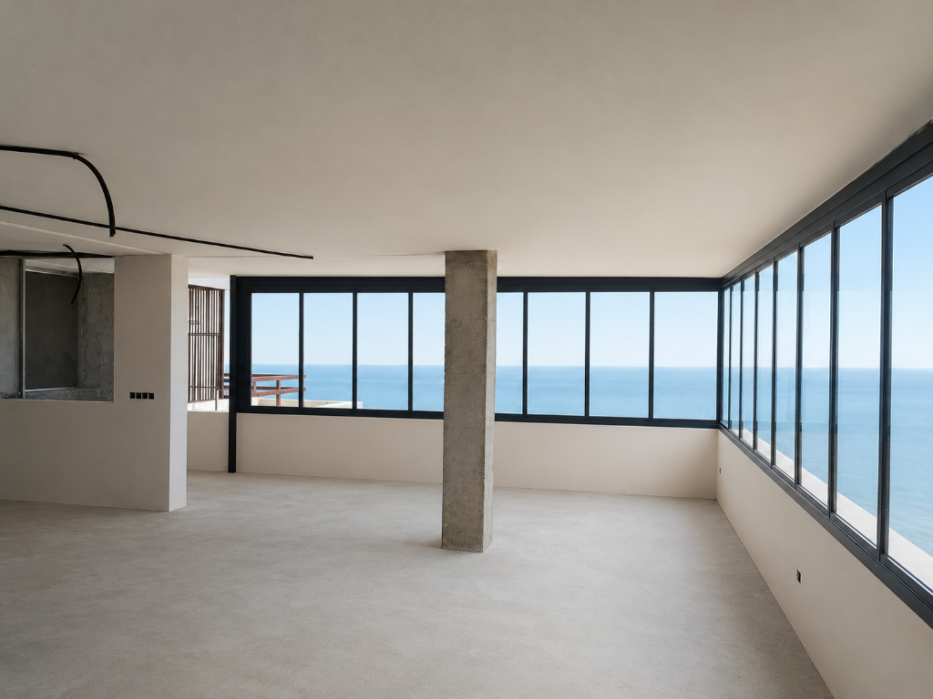 Salón acristalado con vistas al océano