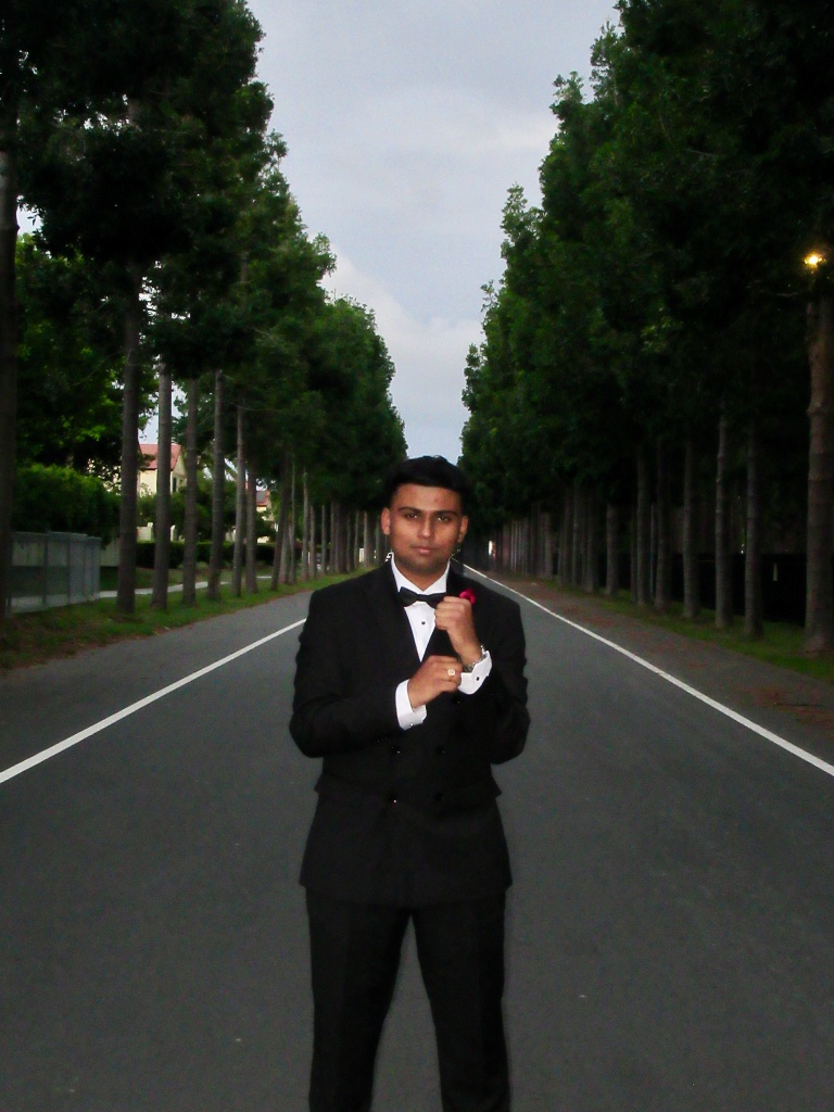 In a tuxedo — formal event
