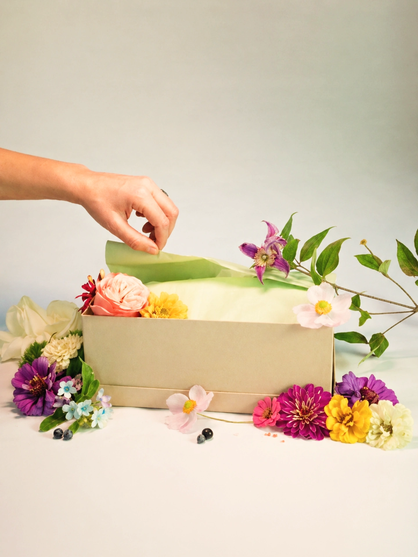 Kit unboxing, styled with florals