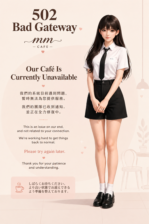 MM Cafe mascot — 502 Bad Gateway