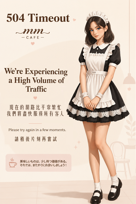 MM Cafe mascot — 504 Gateway Timeout