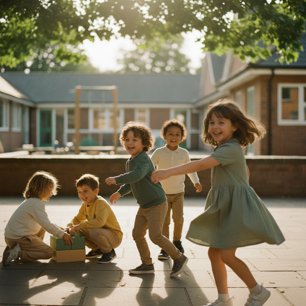 Enfants qui jouent ensemble à l'école avec de grands sourires