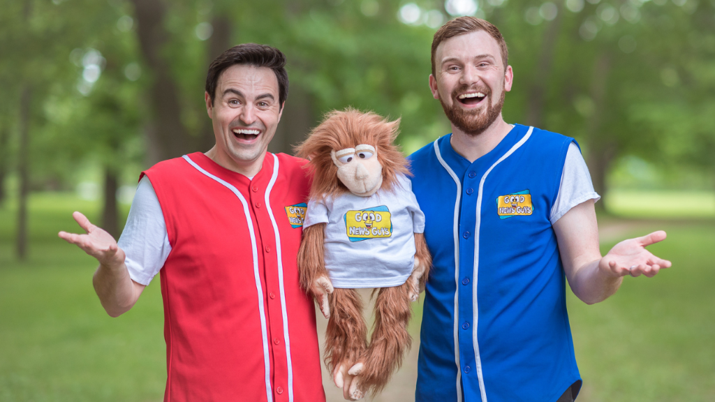Vinnie and Jordan with Harry the monkey from the Good News Guys