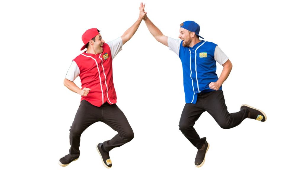 Vinnie and Jordan from Good News Guys high-fiving