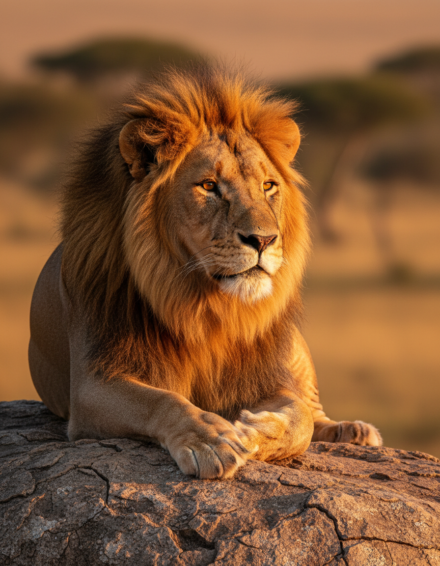 Majestic African lion at golden hour