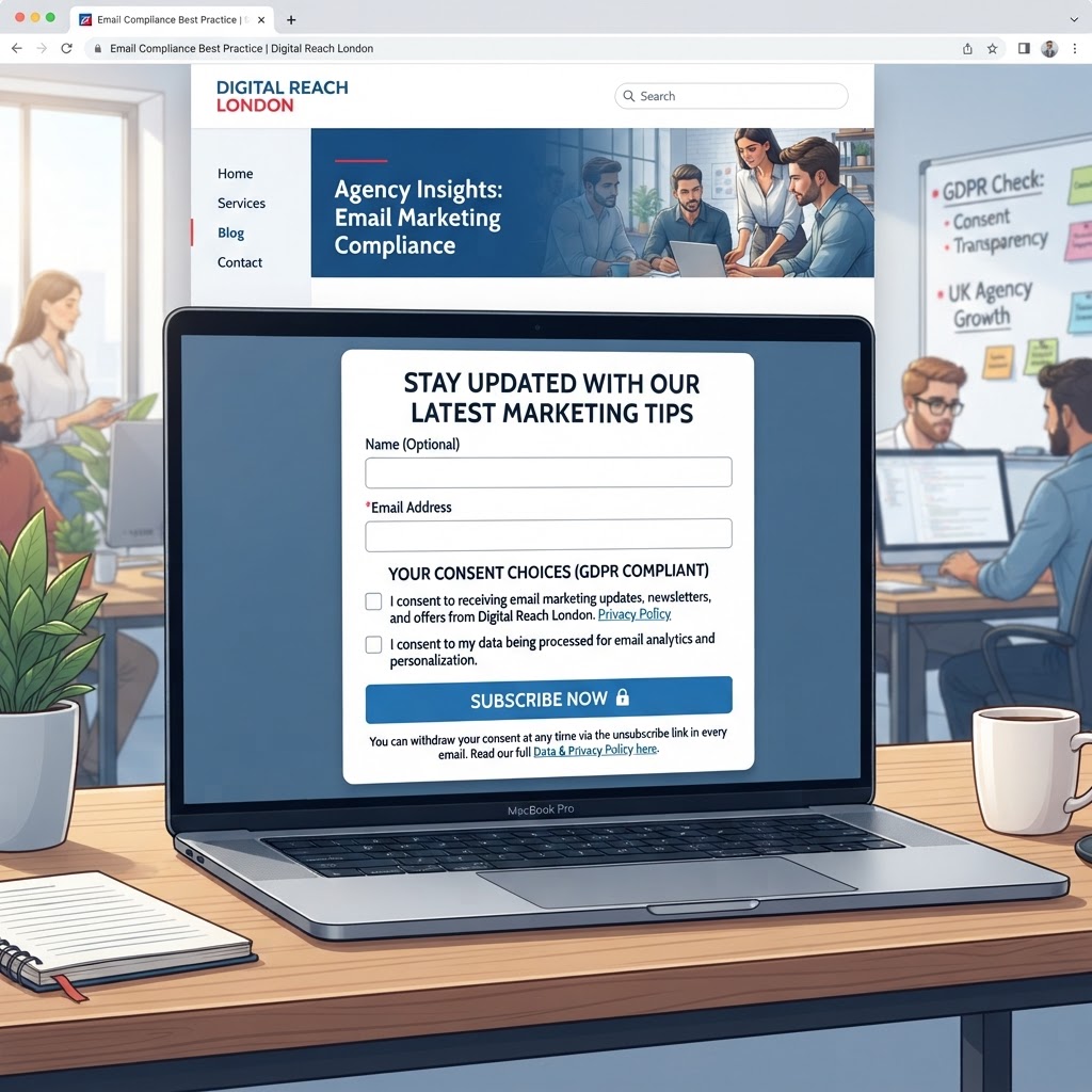 Email marketing consent form on a website demonstrating GDPR compliance best practice