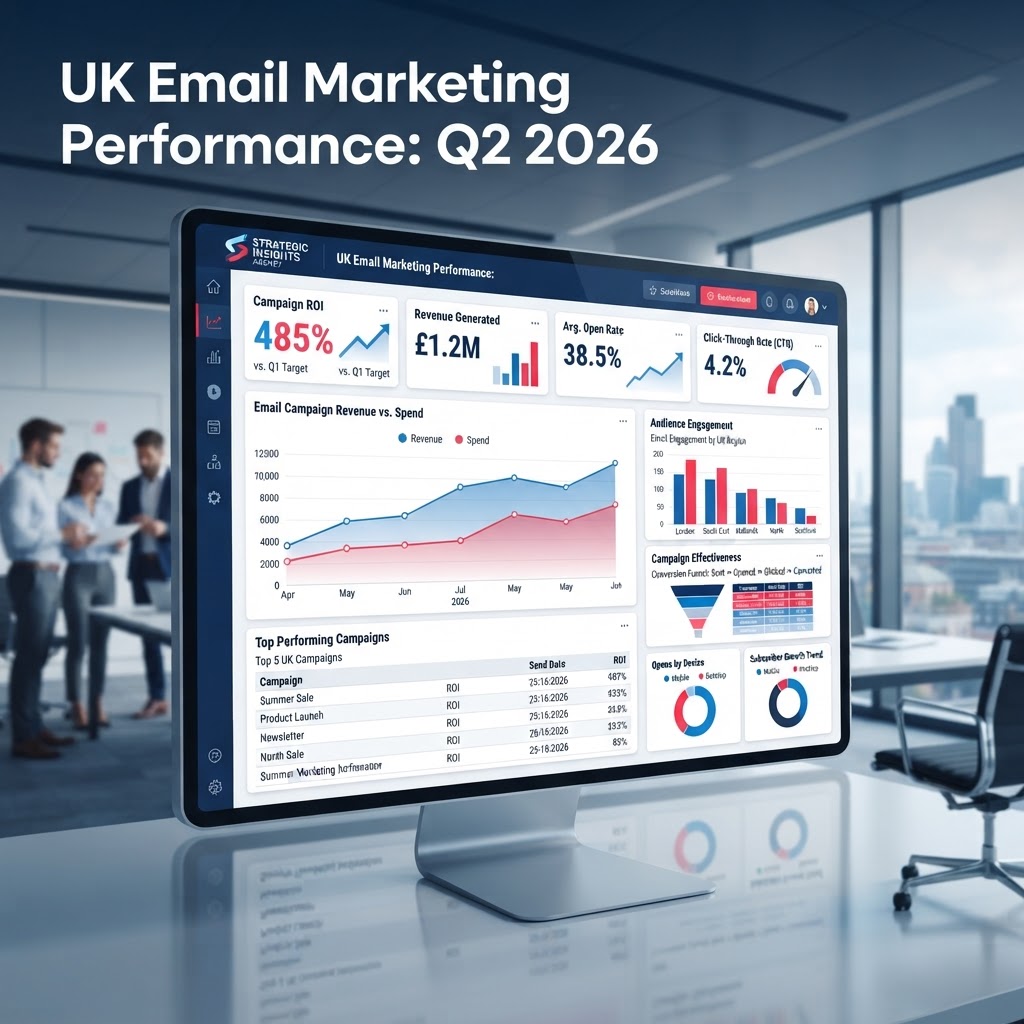 Email marketing dashboard showing ROI statistics and campaign performance metrics for UK businesses in 2026