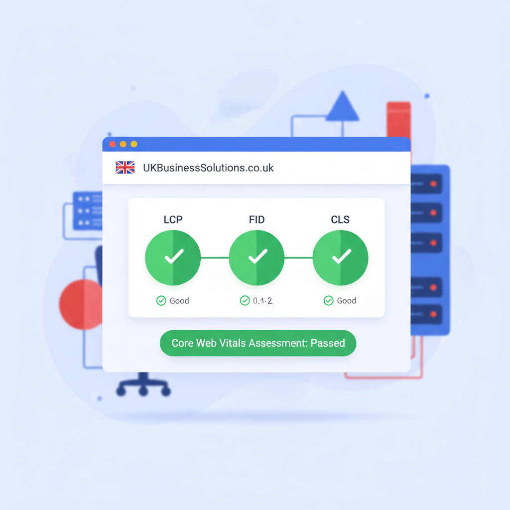 Core Web Vitals scores showing green results for a UK business website on Google PageSpeed Insights