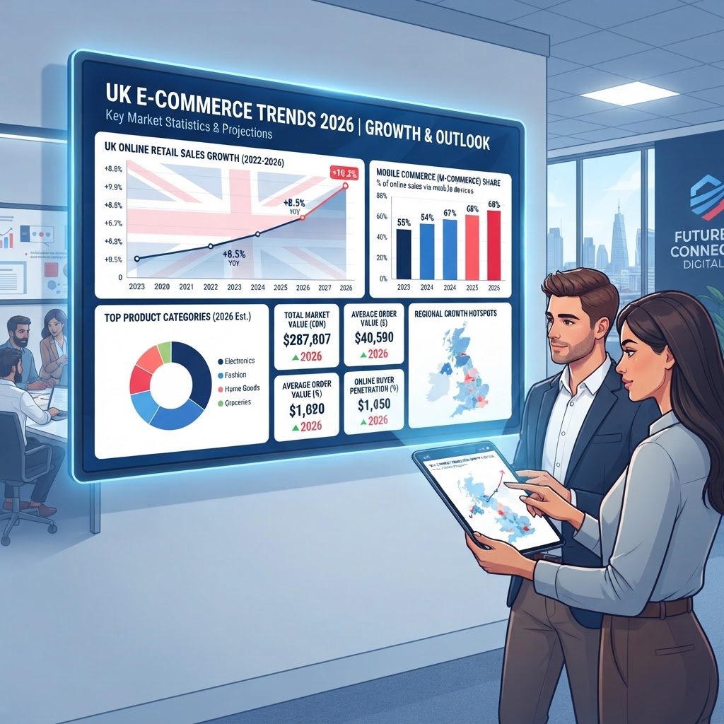 UK e-commerce trends 2026 dashboard showing online retail growth statistics