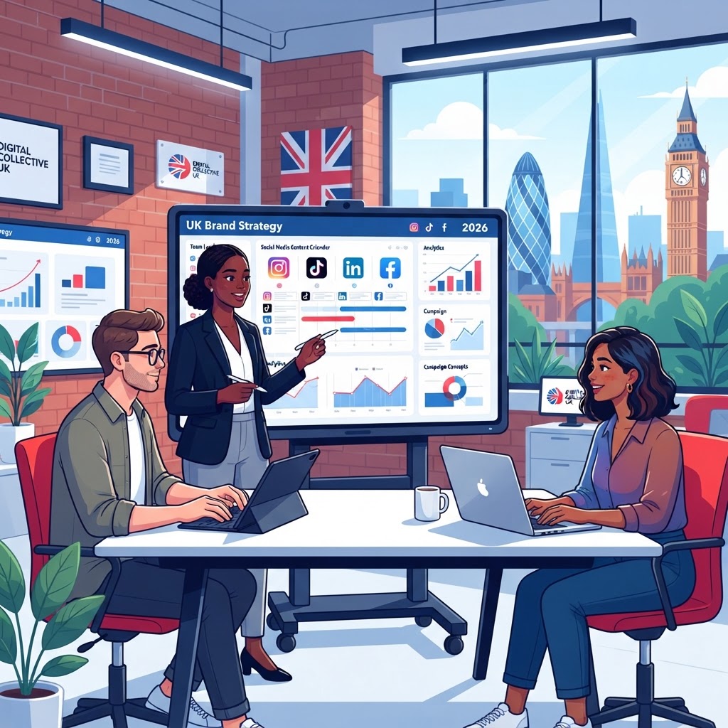 UK brand social media strategy planning session in 2026