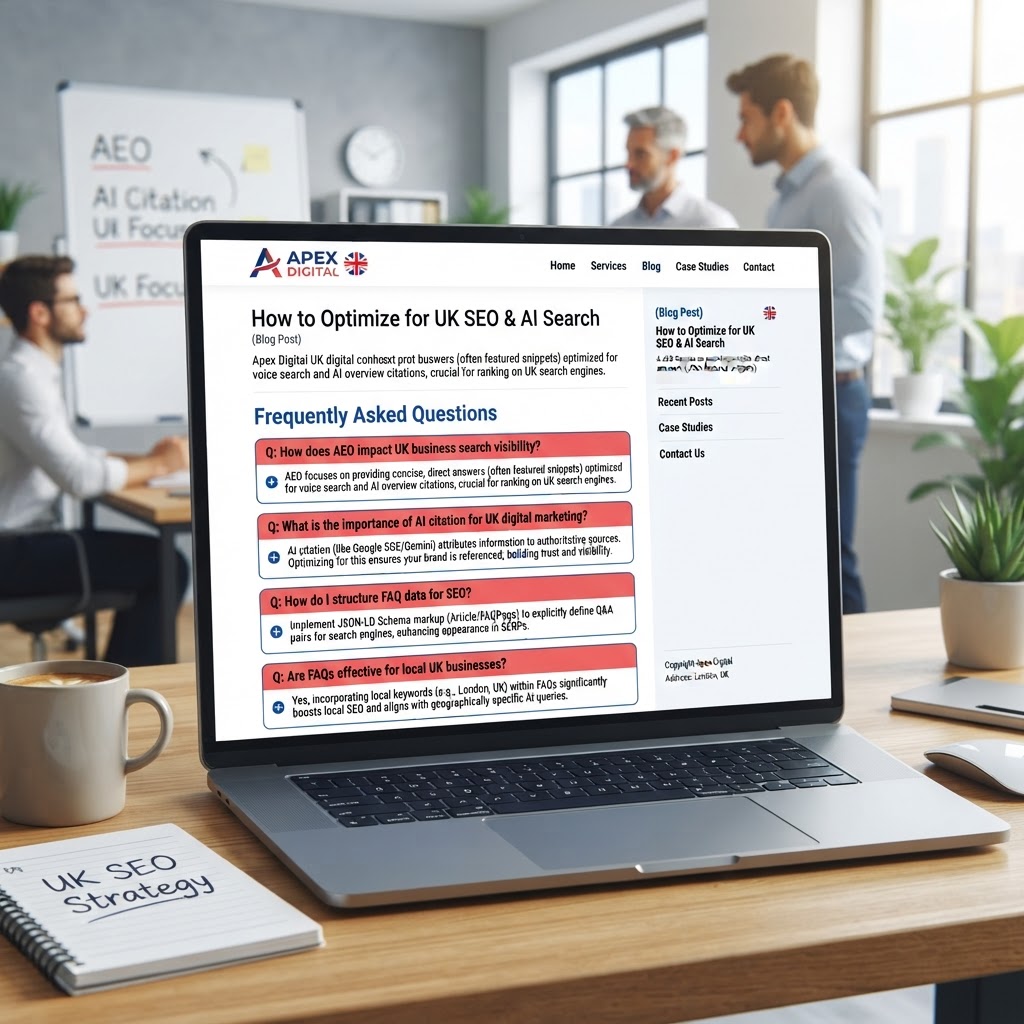 Screenshot example of a structured FAQ content block on a UK business website optimised for AEO and AI citation