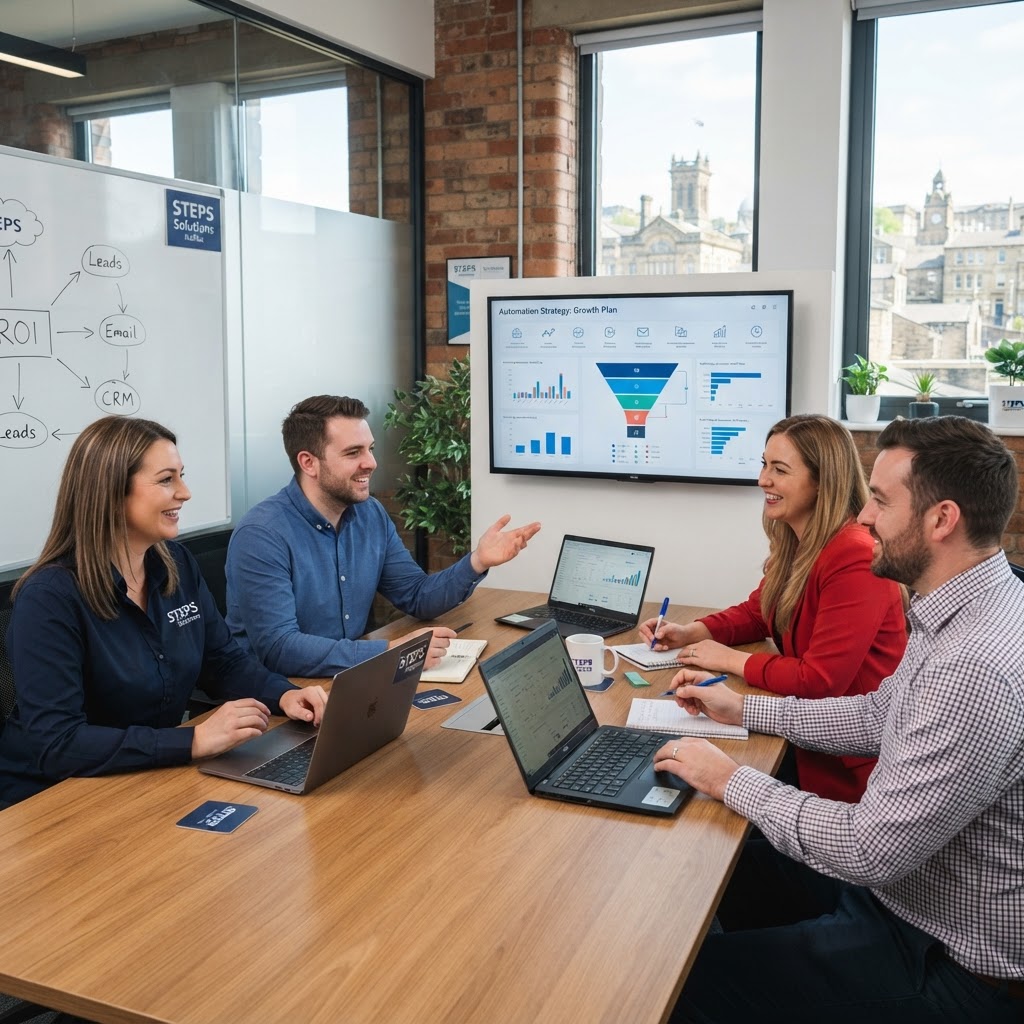 STEPS Solutions Halifax team discussing marketing automation strategy with a Yorkshire SME client