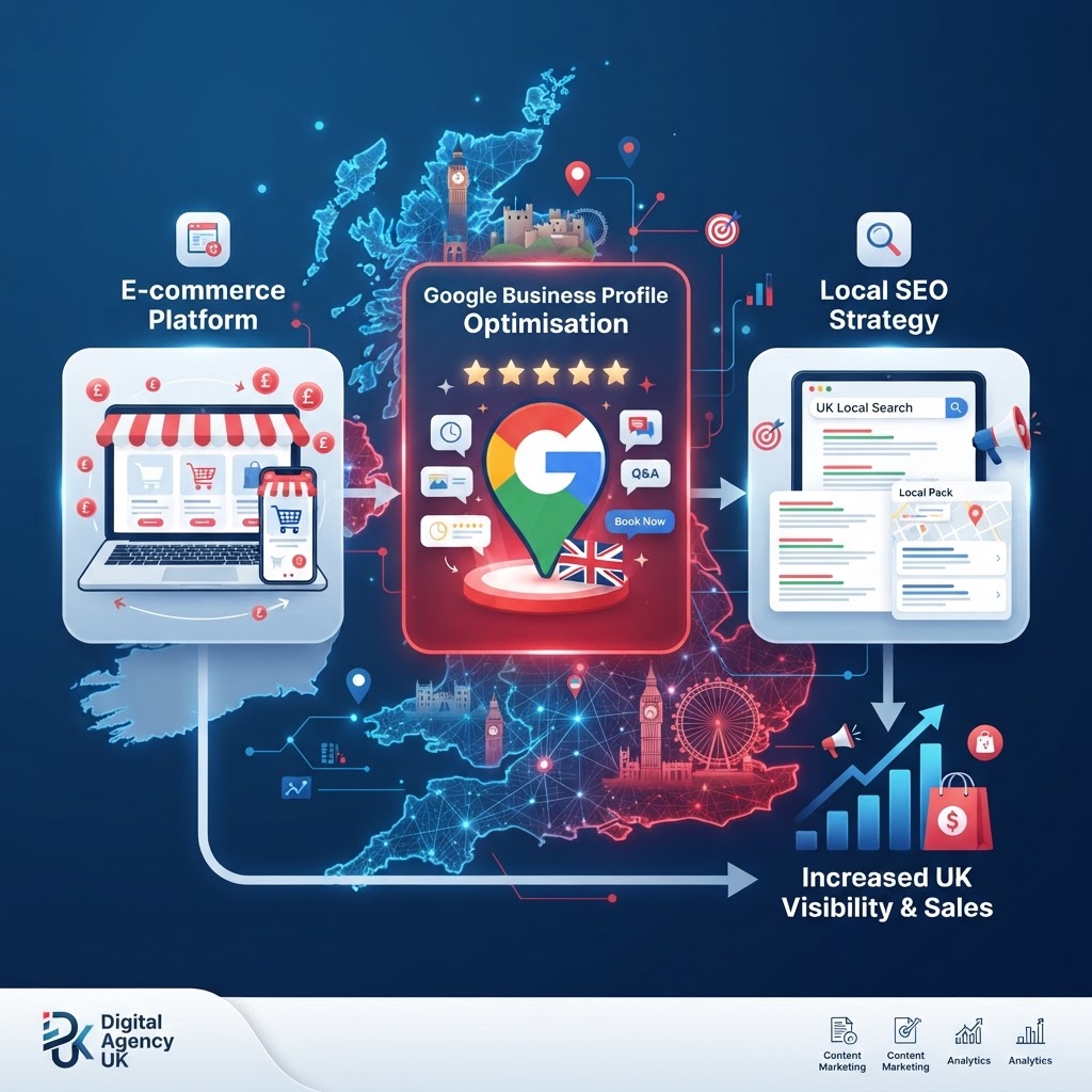 Local SEO strategy for UK e-commerce businesses including Google Business Profile optimisation