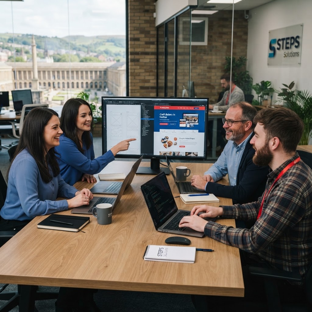STEPS Solutions team working on a bespoke website project for a Halifax business client