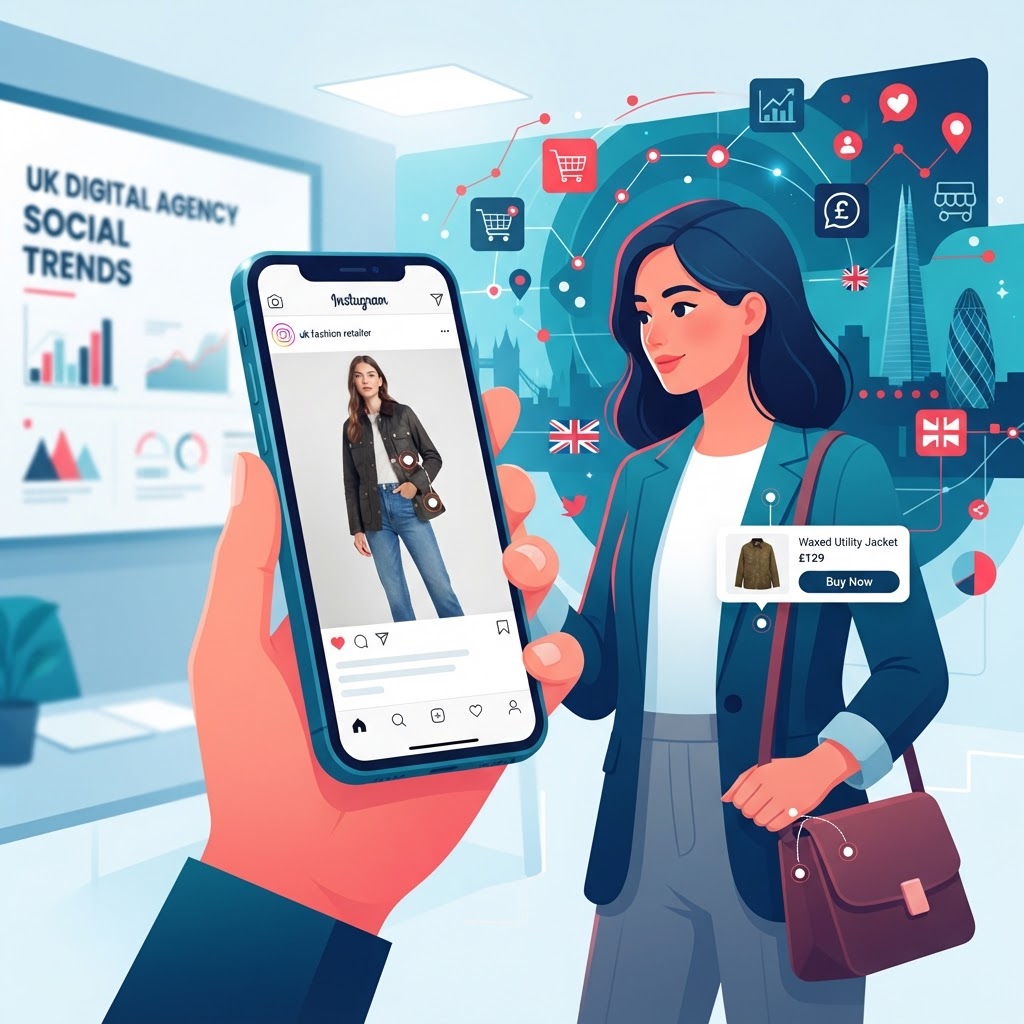 Social commerce and shoppable content example on mobile device for UK online retail
