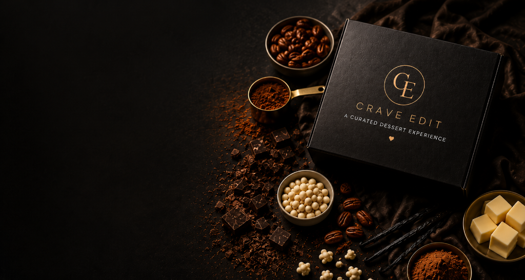 Crave Edit box with dessert ingredients on dark surface