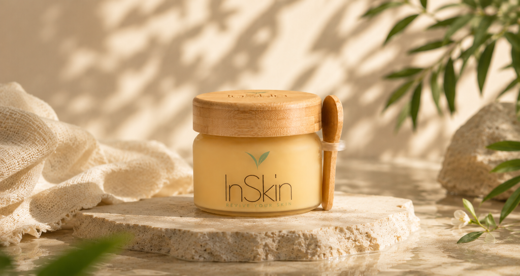 InSkin organic body oil product displayed elegantly