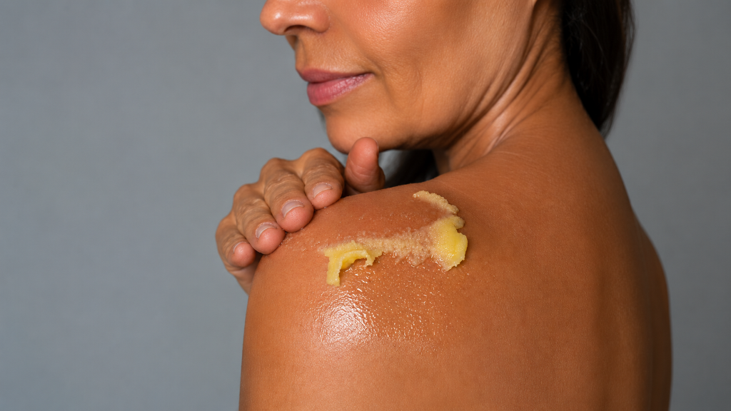 Person applying InSkin body butter to their shoulder