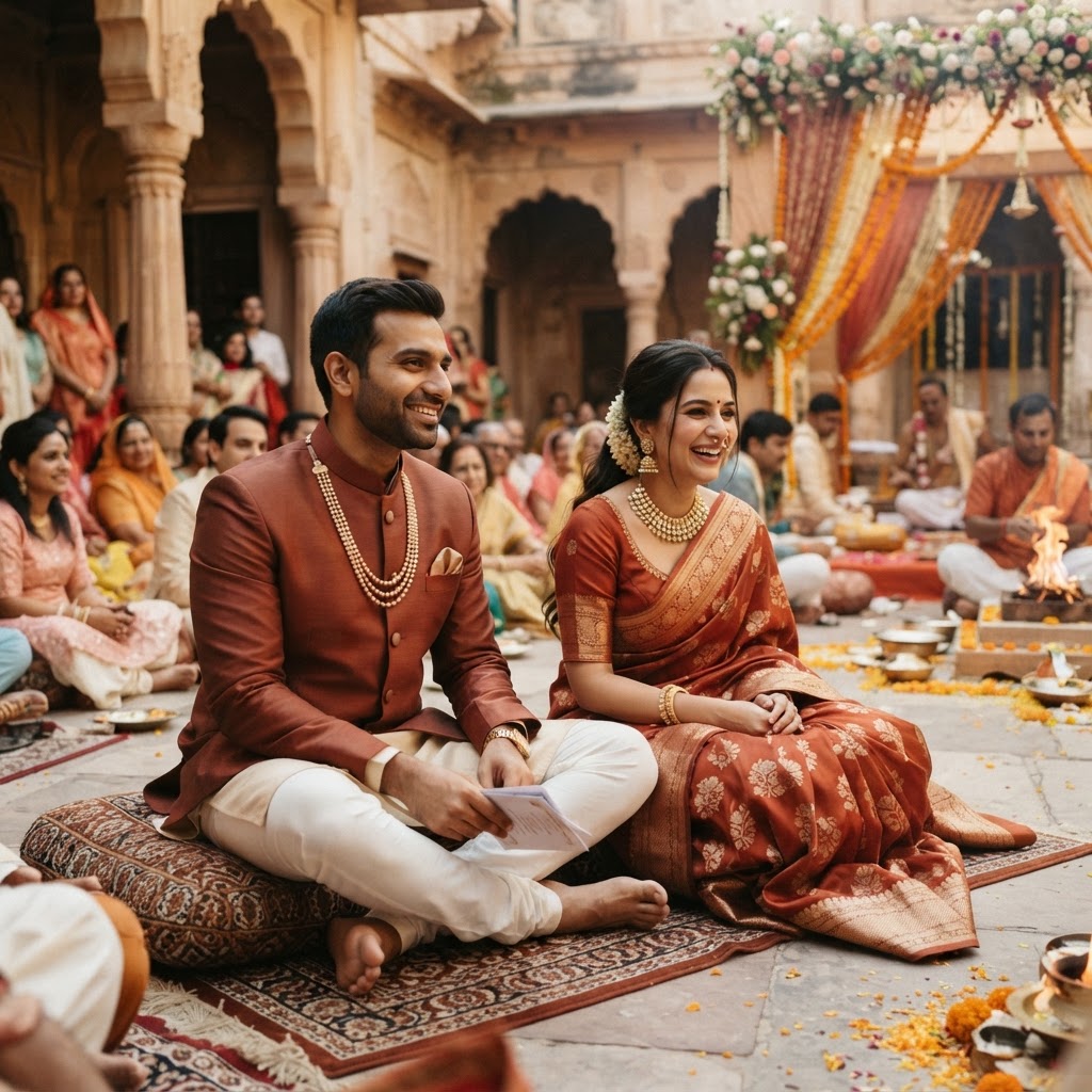 Rust Orange Traditional Couple Wedding Ceremony