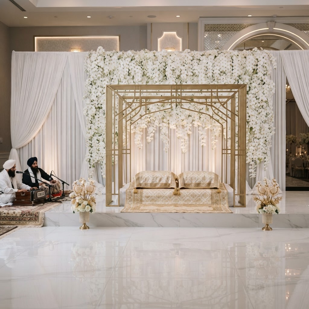Elegant Gold And White Wedding Stage