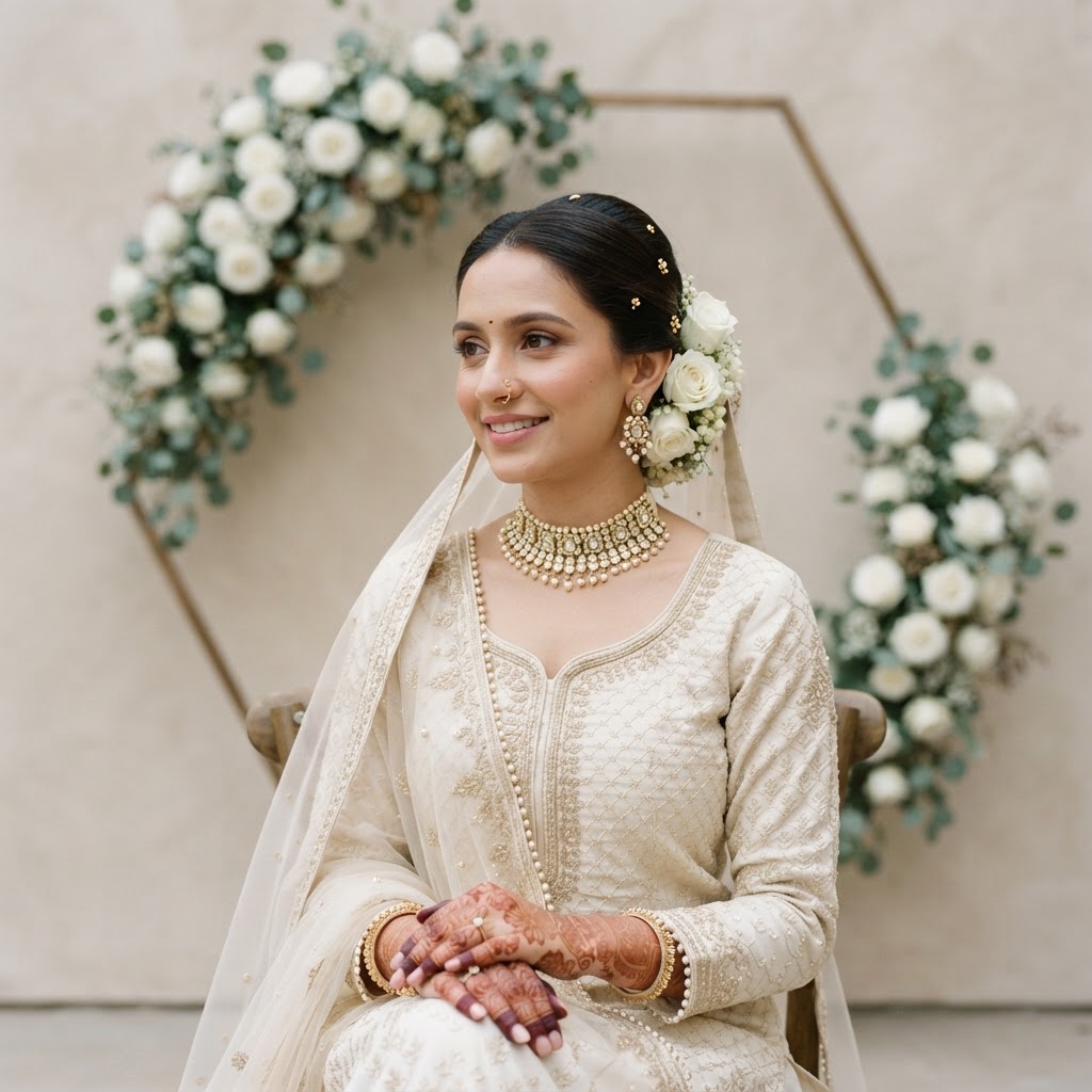 Elegant Cream Embroidered Roka Suit