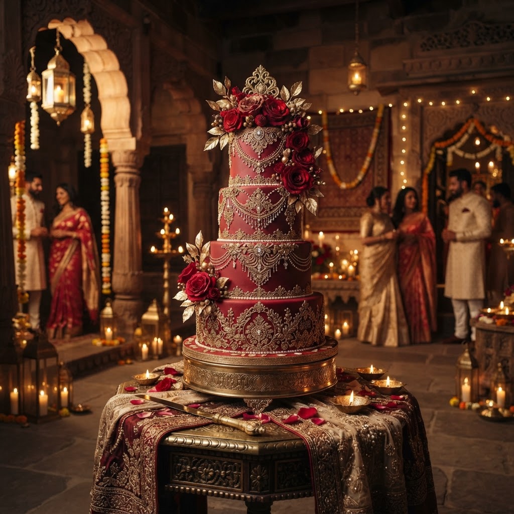 Red And Gold Royal Wedding Cake
