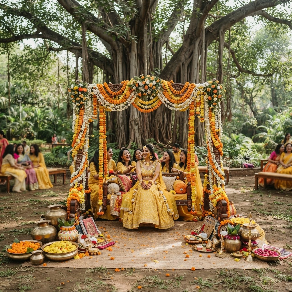 Marigold Floral Haldi Ceremony Setup