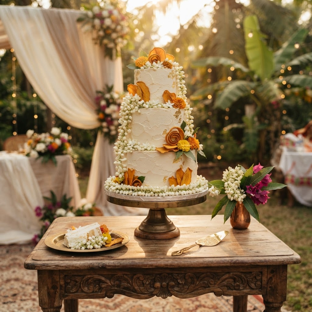 Three Tier Floral Fusion Wedding Cake
