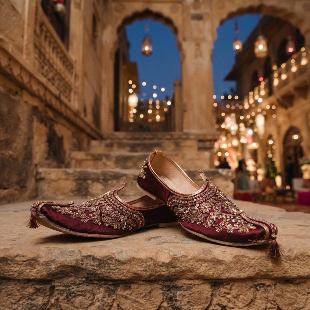 Maroon Embroidered Groom Mojaris