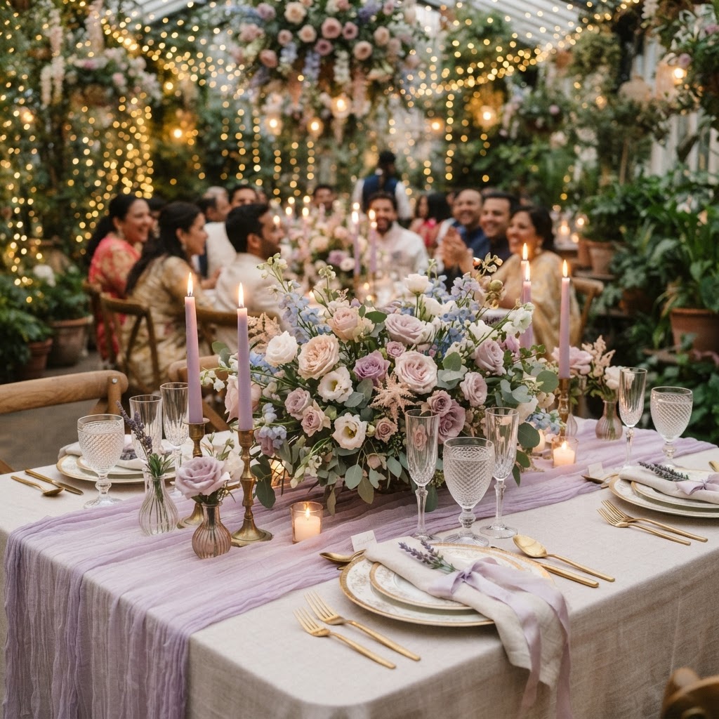 Elegant Lavender And Pastel Floral Tablescape