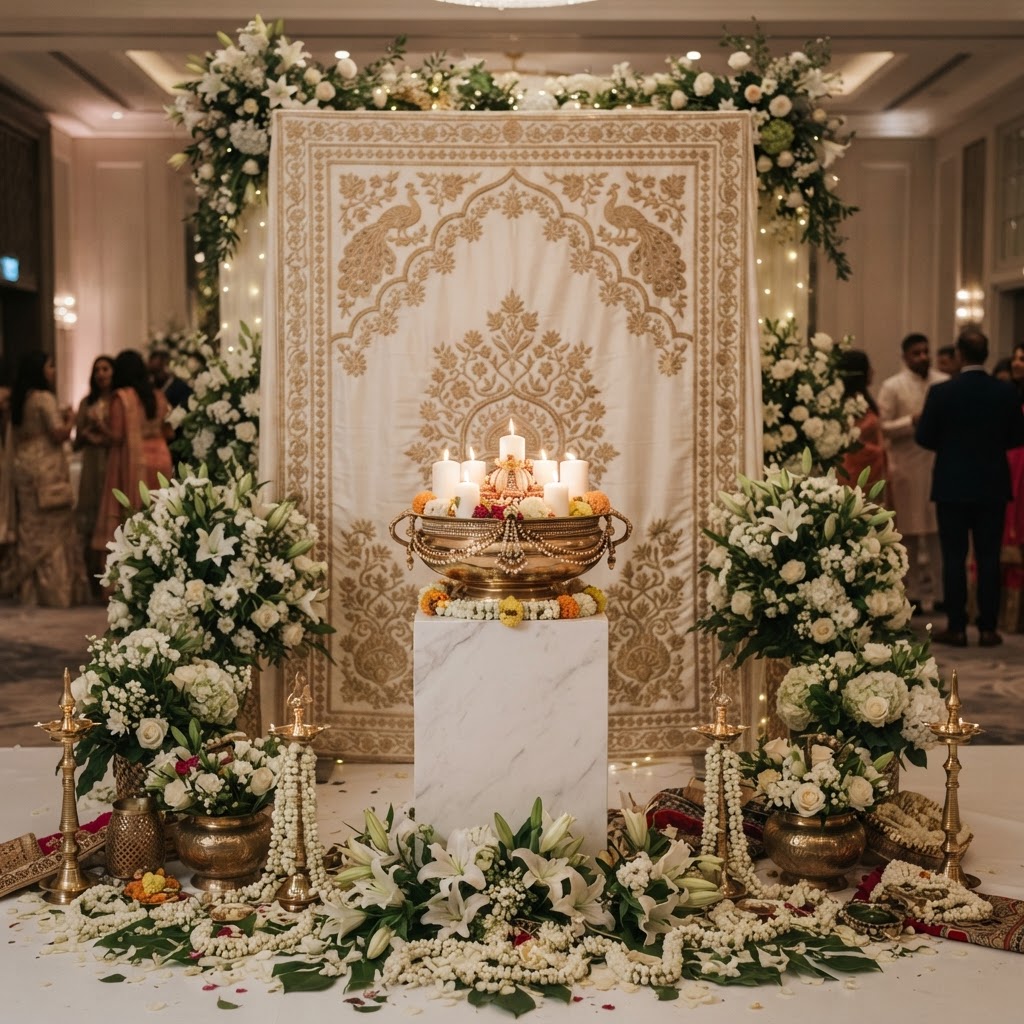 Elegant Floral Jaggo Ceremony Setup