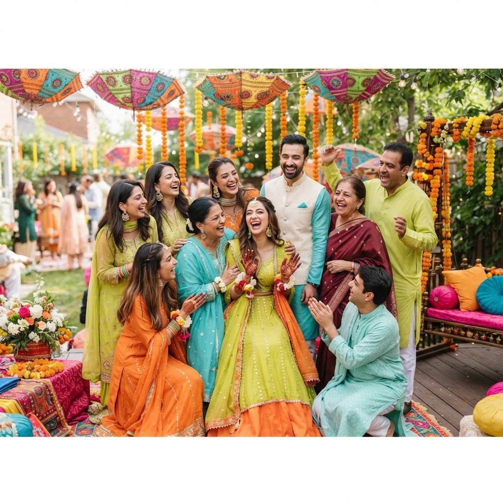 Joyful Family Portrait At Haldi Ceremony