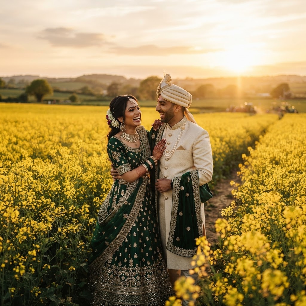 Emerald Green And Cream Wedding Couple
