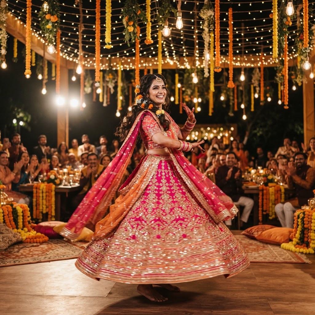 Pink Embroidered Lehenga For Sangeet Performance