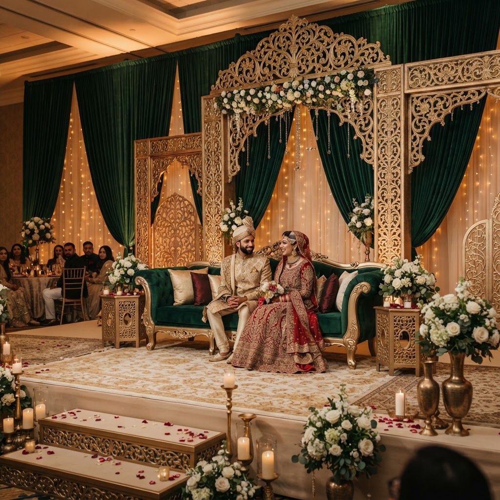 Emerald Green And Gold Wedding Stage