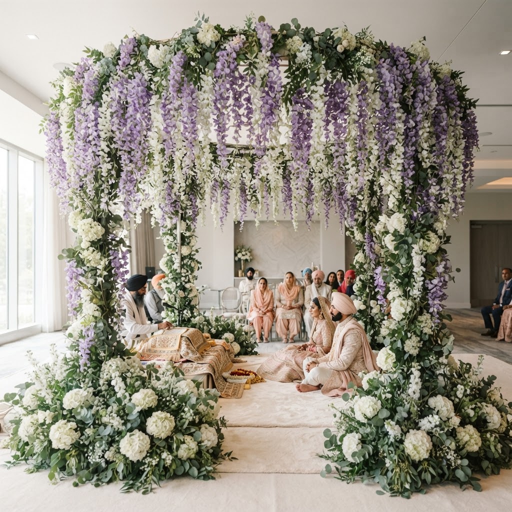 Elegant Purple And White Floral Mandap