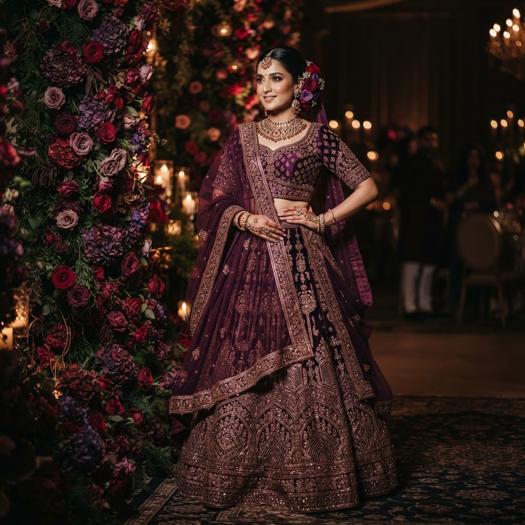 Deep Purple Embellished Sangeet Lehenga